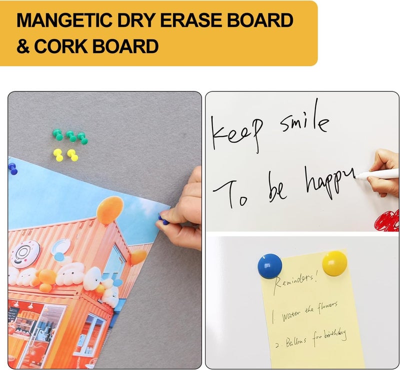 Develop Grey Felt Bulletin & Magnetic Dry Erase Combo Board, 24 x 18 Inch, Wall Mounted Whiteboard/Grey Felt Bulletin Combination Board with Marker Tray, Pins, Eraser, Markers & Magnets - Image 2